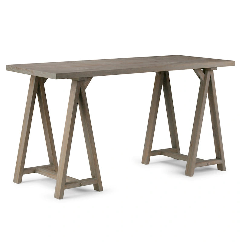 Bureau en bois massif de style industriel, 142 cm de large