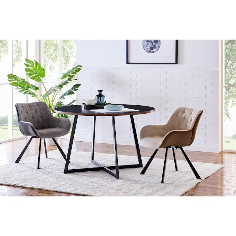 Table à manger ronde de 105,4 cm avec plateau en mélamine et pieds en acier