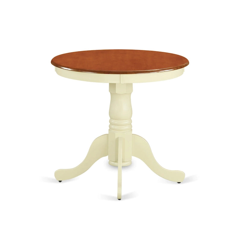 Table à manger ronde à pied central – Plateau couleur cerise et piètement couleur crème au beurre