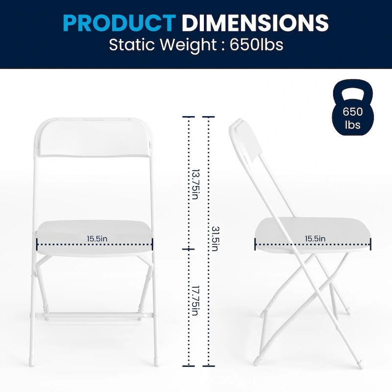 Chaise pliante en plastique de qualité commerciale - Lot de 2 - Capacité de 295 kg