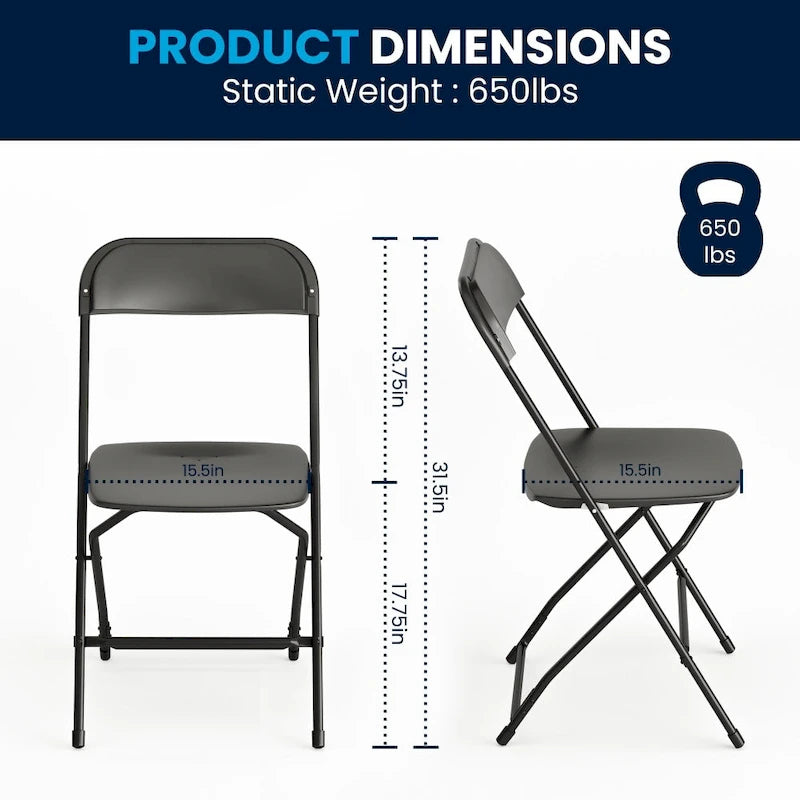 Chaise pliante en plastique de qualité commerciale - Lot de 2 - Capacité de 295 kg