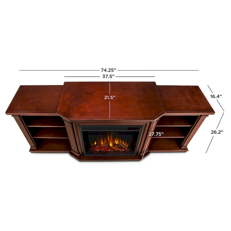 Meuble TV cheminée électrique en acajou foncé - 75,5 L x 21,5 P x 27,7 H