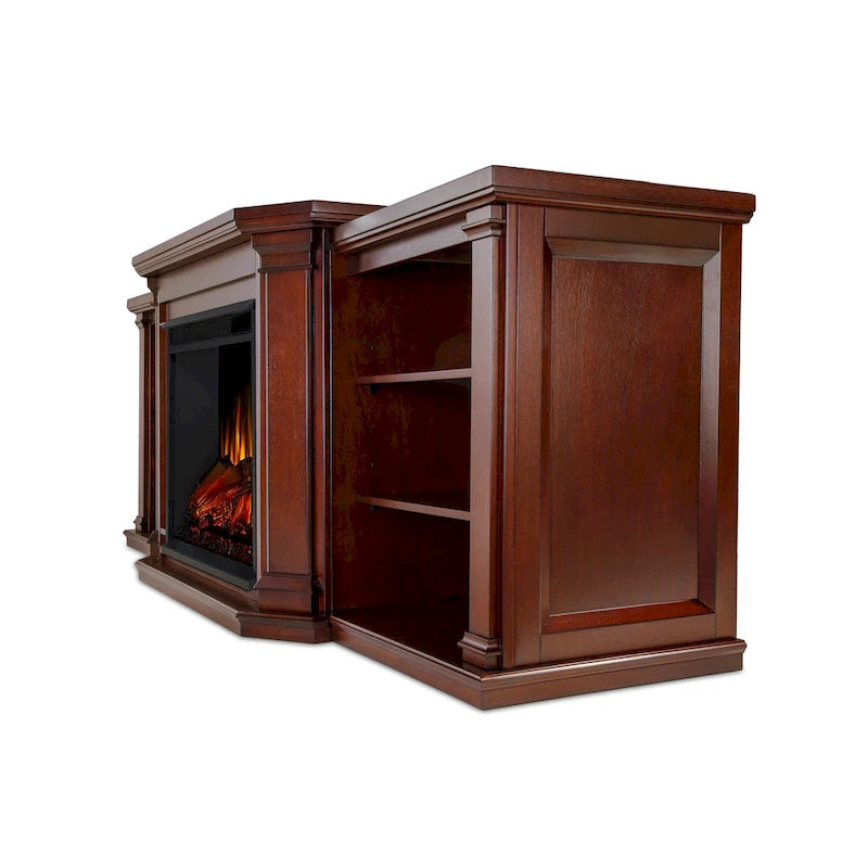 Meuble TV cheminée électrique en acajou foncé - 75,5 L x 21,5 P x 27,7 H