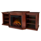 Meuble TV cheminée électrique en acajou foncé - 75,5 L x 21,5 P x 27,7 H