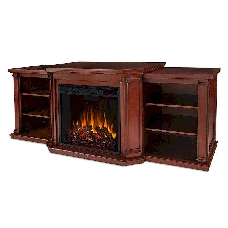 Meuble TV cheminée électrique en acajou foncé - 75,5 L x 21,5 P x 27,7 H