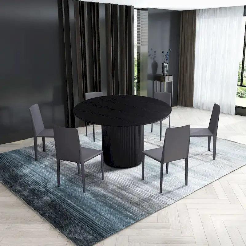 Table à manger ronde avec pied central – Plateau MDF 47", finition noire