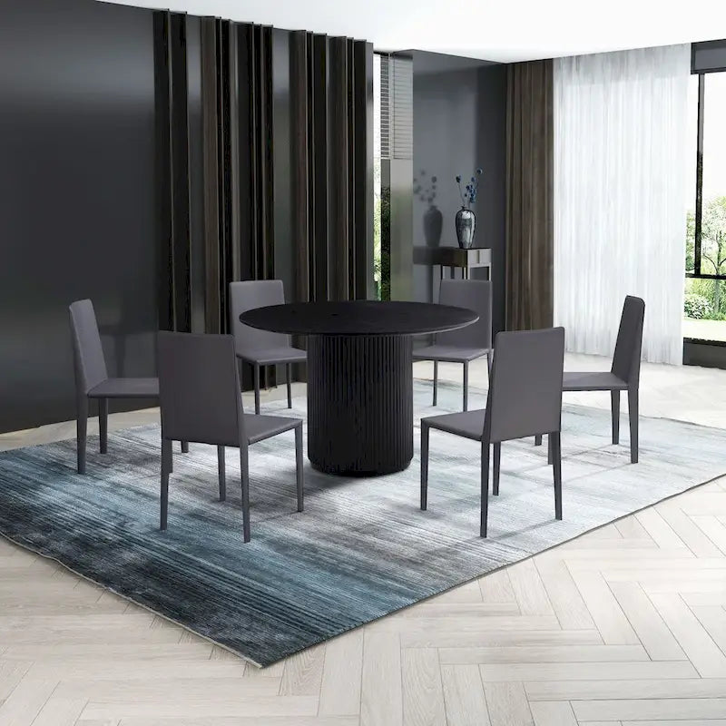 Table à manger ronde avec pied central – Plateau MDF 47", finition noire