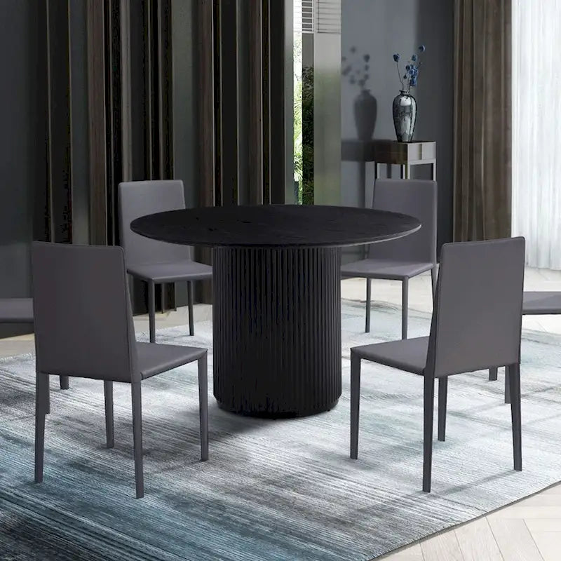 Table à manger ronde avec pied central – Plateau MDF 47", finition noire