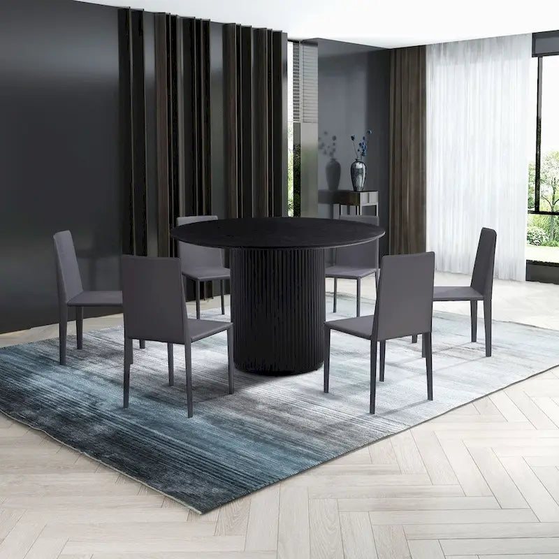 Table à manger ronde avec pied central – Plateau MDF 47", finition noire
