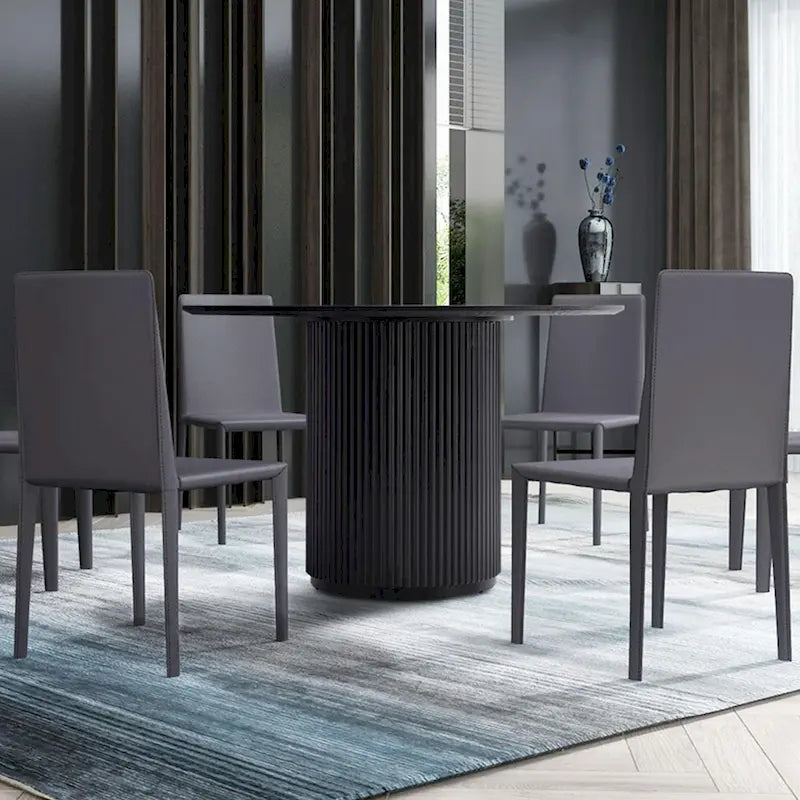Table à manger ronde avec pied central – Plateau MDF 47", finition noire