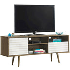 Meuble TV moderne avec 3 étagères, tiroir de rangement et placard – Chêne et blanc