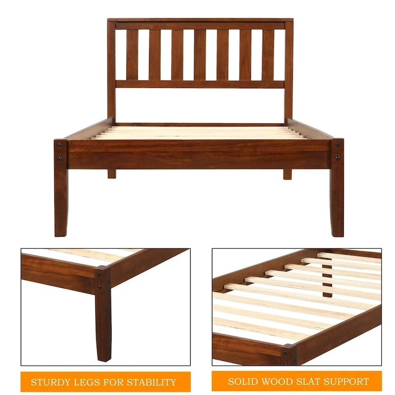 Lit plateforme en bois avec tête de lit et lattes