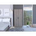 Armoire double porte avec deux étagères, une tringle et un tiroir - Gris clair