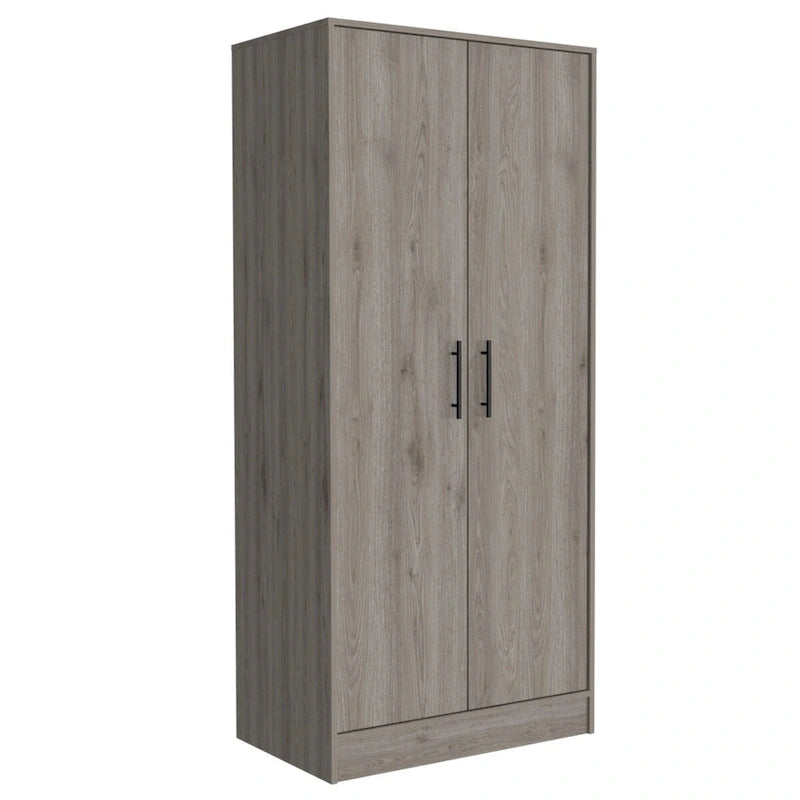 Armoire double porte avec deux étagères, une tringle et un tiroir - Gris clair