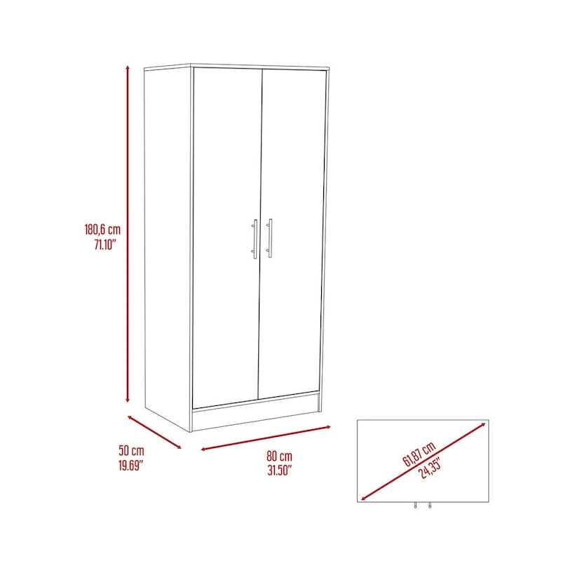 Armoire double porte avec deux étagères, une tringle et un tiroir - Gris clair