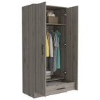 Armoire double porte avec deux étagères, une tringle et un tiroir - Gris clair