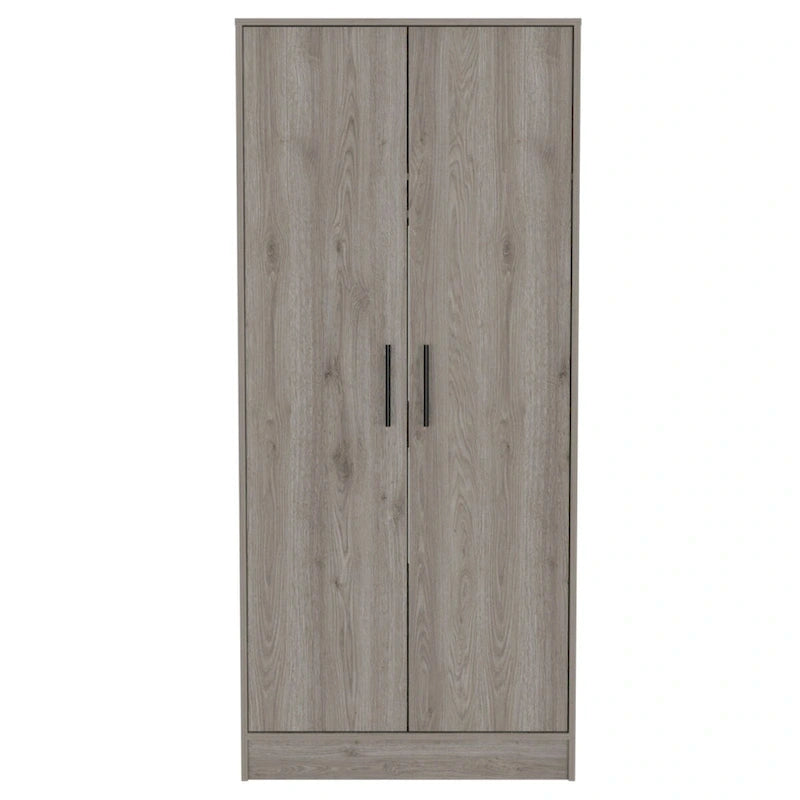 Armoire double porte avec deux étagères, une tringle et un tiroir - Gris clair