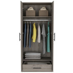 Armoire double porte avec deux étagères, une tringle et un tiroir - Gris clair