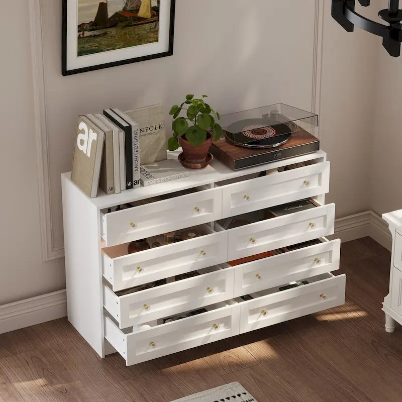 Commode et coiffeuse blanches avec poignées en cristal