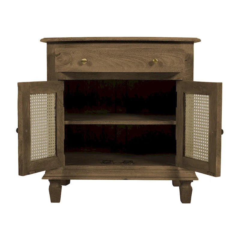 Table de chevet en rotin avec tiroir et rangement fermé
