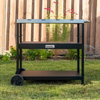 Chariot de préparation de barbecue d'extérieur en acier inoxydable à double étagère