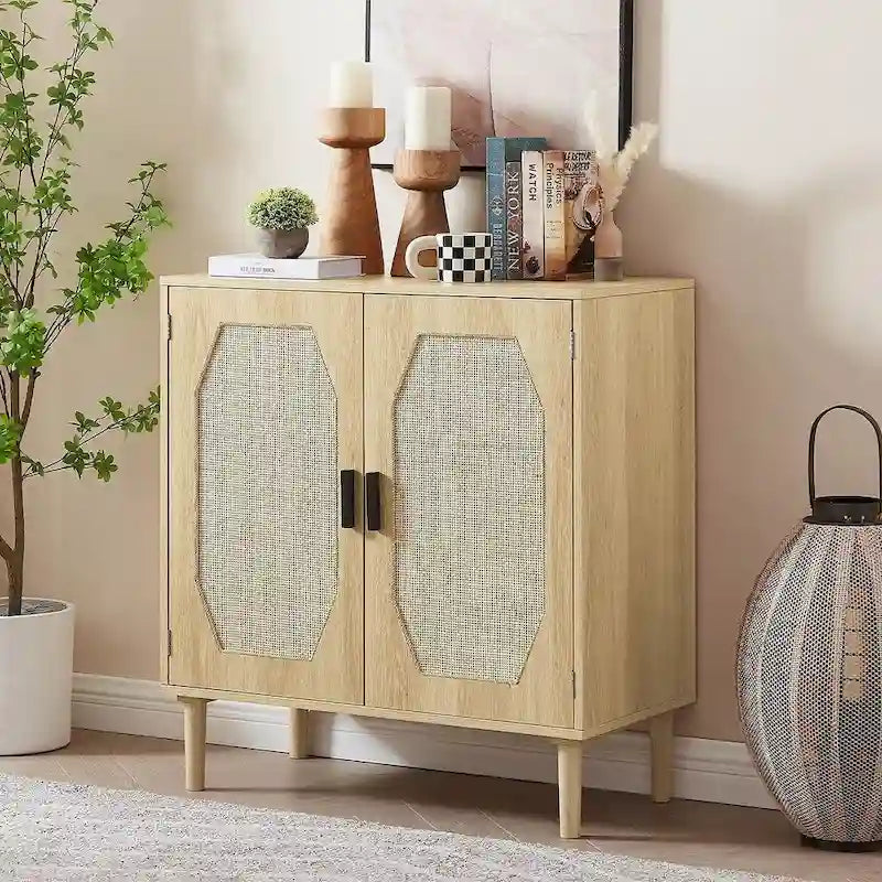 Meuble de rangement avec 2 portes en rotin