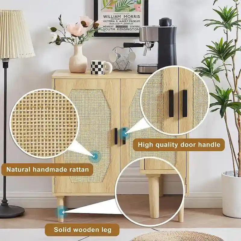Meuble de rangement avec 2 portes en rotin