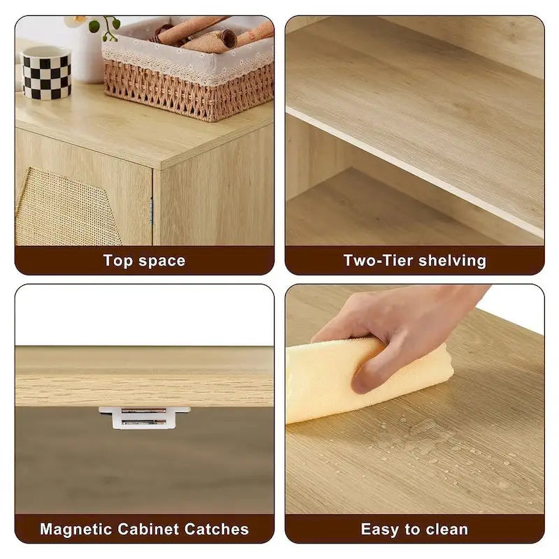 Meuble de rangement avec 2 portes en rotin