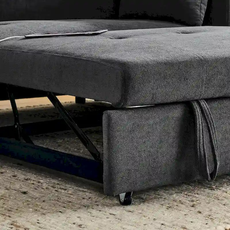 Canapé-lit convertible de 54 po avec rangement, oreiller lombaire et prise de courant USB