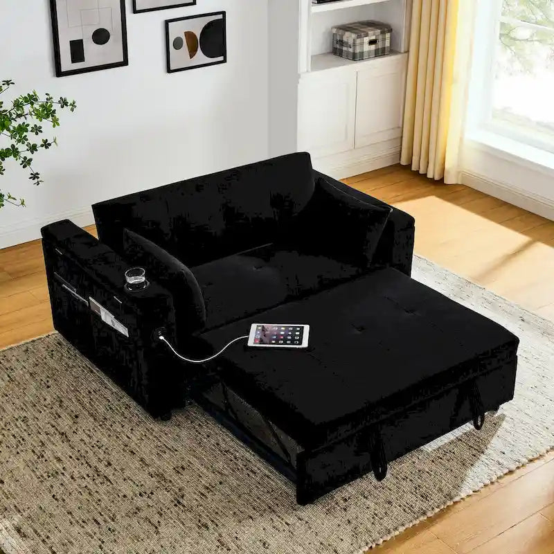 Canapé-lit convertible de 54 po avec rangement, oreiller lombaire et prise de courant USB