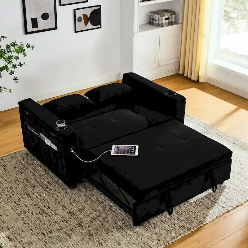 Canapé-lit convertible de 54 po avec rangement, oreiller lombaire et prise de courant USB