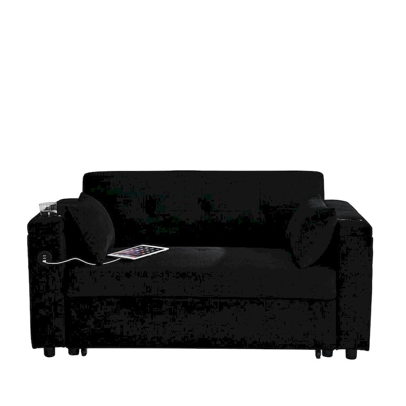 Canapé-lit convertible de 54 po avec rangement, oreiller lombaire et prise de courant USB