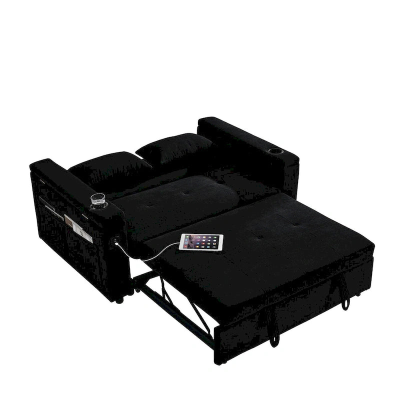 Canapé-lit convertible de 54 po avec rangement, oreiller lombaire et prise de courant USB