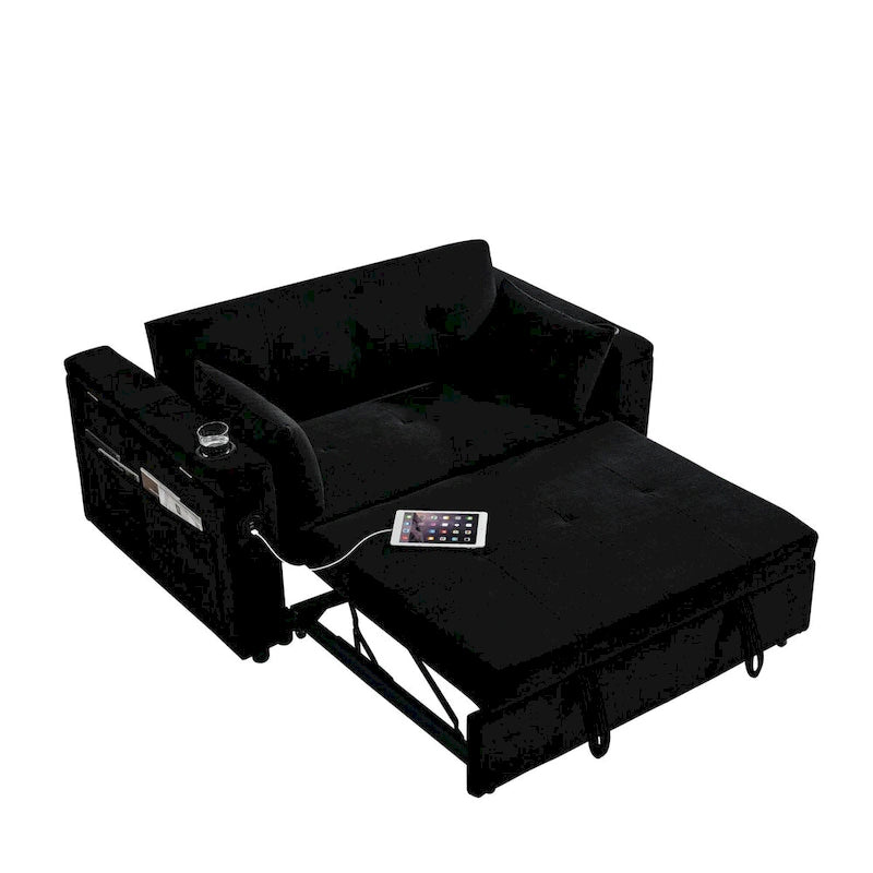Canapé-lit convertible de 54 po avec rangement, oreiller lombaire et prise de courant USB