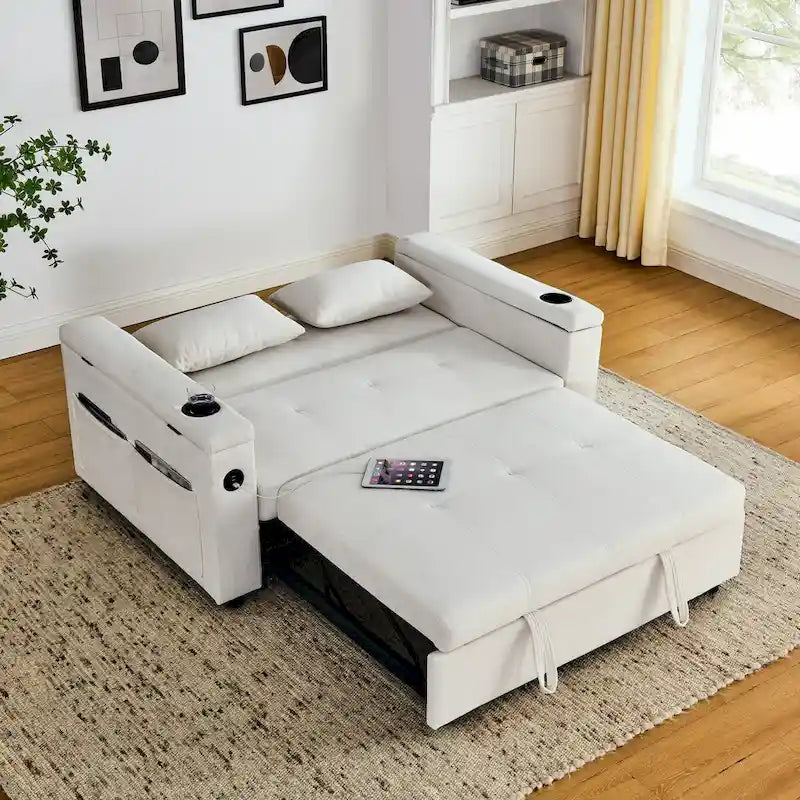 Canapé-lit convertible de 54 po avec rangement, oreiller lombaire et prise de courant USB