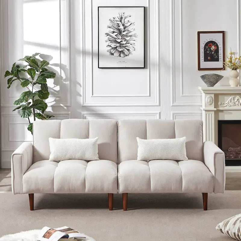 Canapé-Lit Futon Convertible avec Dossier Réglable et 2 Oreillers