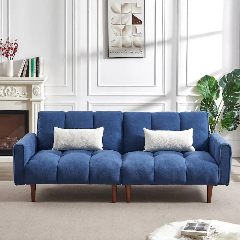 Canapé-Lit Futon Convertible avec Dossier Réglable et 2 Oreillers