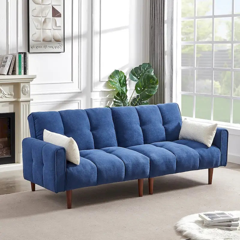 Canapé-Lit Futon Convertible avec Dossier Réglable et 2 Oreillers