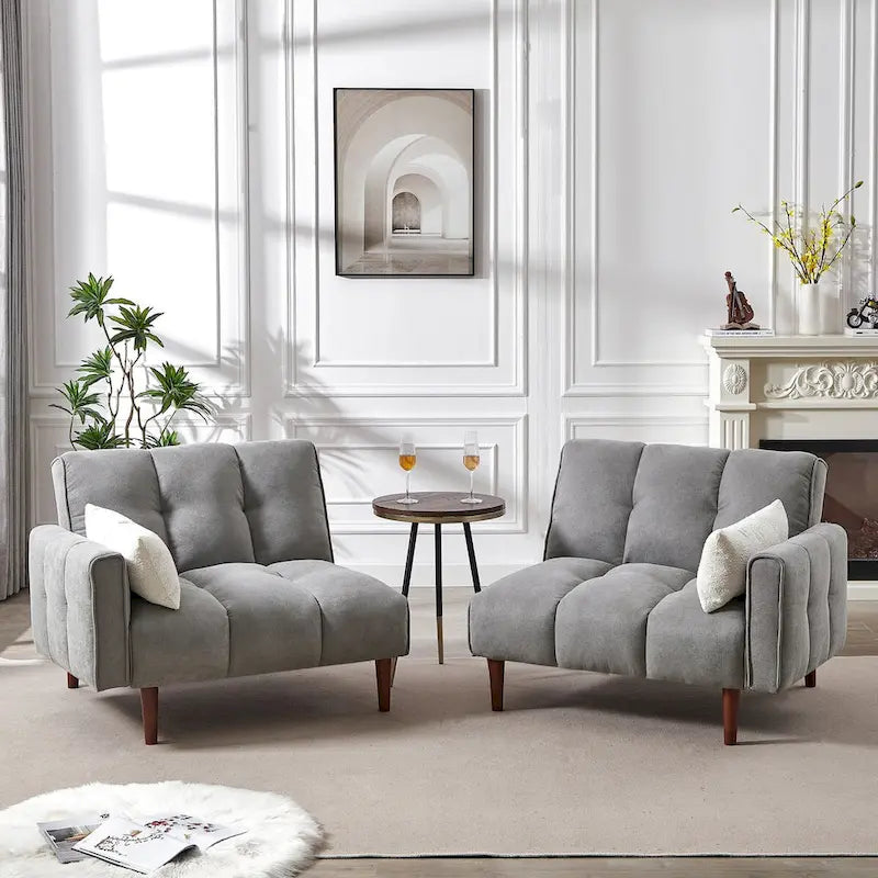 Canapé-Lit Futon Convertible avec Dossier Réglable et 2 Oreillers
