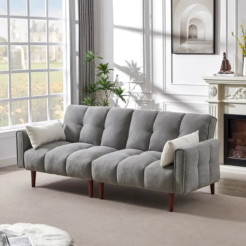 Canapé-Lit Futon Convertible avec Dossier Réglable et 2 Oreillers