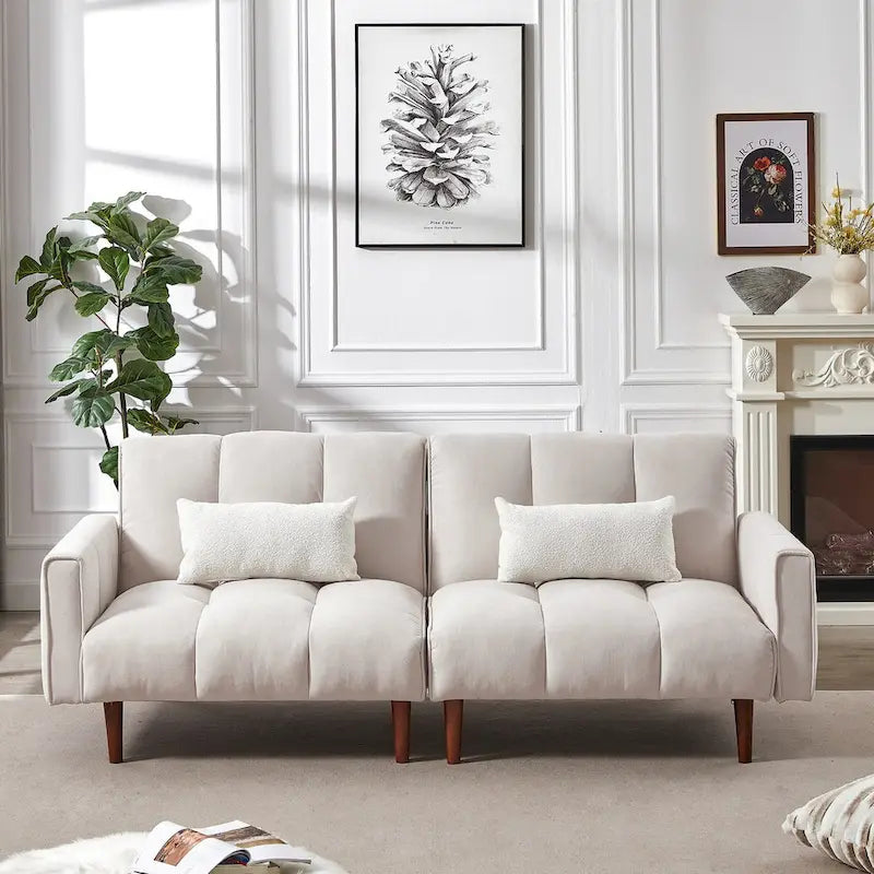 Canapé-Lit Futon Convertible avec Dossier Réglable et 2 Oreillers