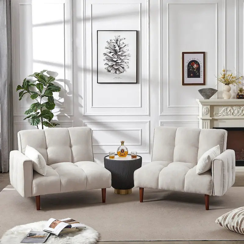 Canapé-Lit Futon Convertible avec Dossier Réglable et 2 Oreillers
