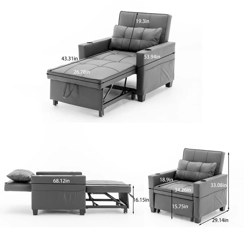 Fauteuil-lit convertible avec ports de chargement USB