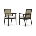 Chaise de salle à manger avec dossier en rotin synthétique - Noir/Gris, Lot de 2