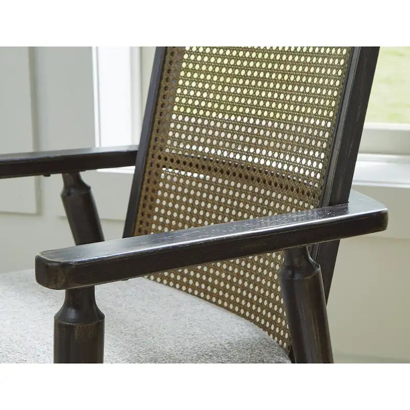 Chaise de salle à manger avec dossier en rotin synthétique - Noir/Gris, Lot de 2