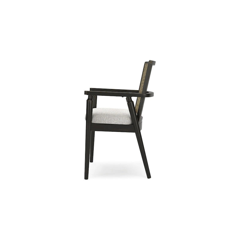 Chaise de salle à manger avec dossier en rotin synthétique - Noir/Gris, Lot de 2