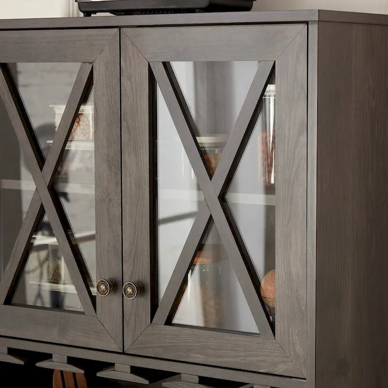Meuble de bar haut avec casier à vin et porte vitrée