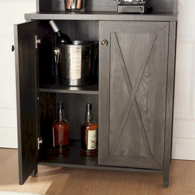 Meuble de bar haut avec casier à vin et porte vitrée