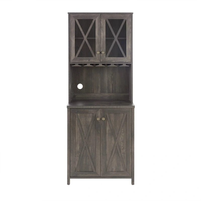 Meuble de bar haut avec casier à vin et porte vitrée