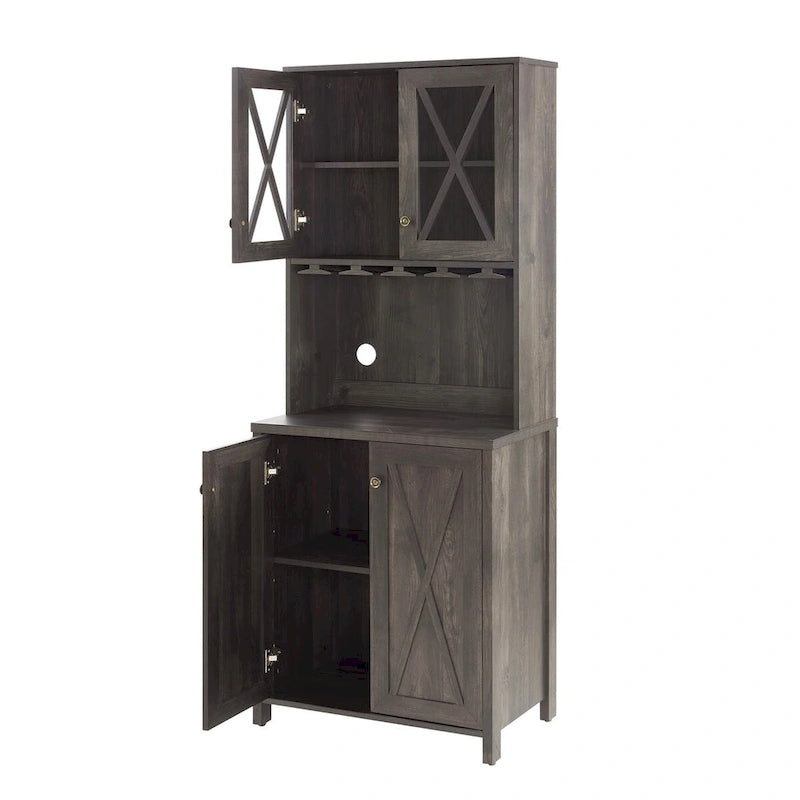 Meuble de bar haut avec casier à vin et porte vitrée
